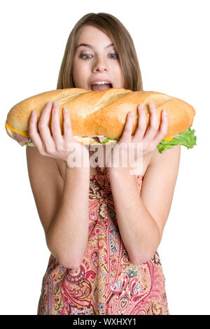 Recht jugendlich Mädchen beißen Sandwich Stockfoto