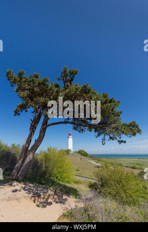 Dornbusch Leuchtturm. Im Jahre 1888 in Auftrag gegeben wurde, steht es auf der Moräne Neigung an Dornenbusch auf der Insel Hiddensee. Stockfoto