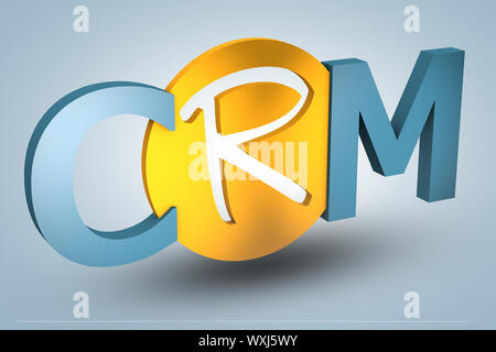 Akronym Konzept: CRM für Customer Relationship Management auf blauem Hintergrund Stockfoto