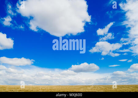 Blick auf die ländliche Gegend mit niedrigen Wolken im Hintergrund Stockfoto