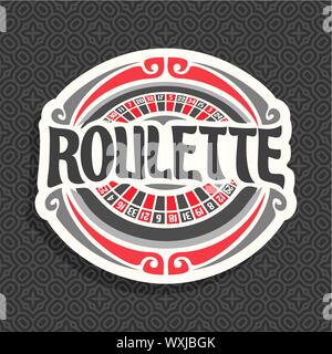 Vektor logo für Roulette spielen: Spielen mit roten und schwarzen Zahlen, vintage Font für Wort Roulette auf Grau nahtlose Muster. Stock Vektor