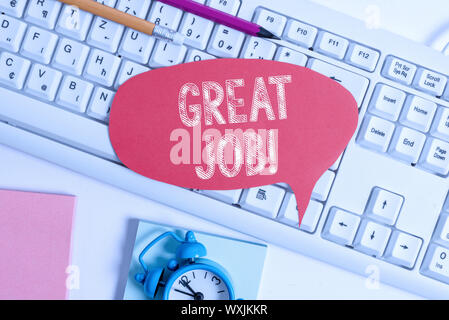 Handschrift text tolle Arbeit. Konzeptionelle Foto benutzt jemand Lob für etwas, was sie sehr gut leere Raum rot Hinweis Papier Blase oben getan haben, Stockfoto