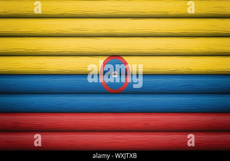 Flagge Kolumbien, Hintergrund Holz. Stockfoto