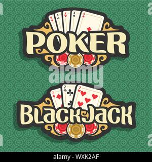Vektor logo für Poker und Black Jack auf Grün nahtlose Muster. Stock Vektor