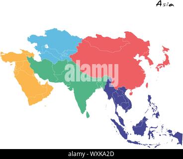 Hohe Qualität Karte von Asien mit den Grenzen der Regionen Stock Vektor