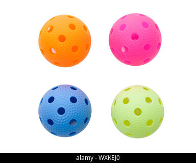Farbige floorballs auf weißem Hintergrund Stockfoto