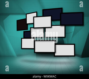 Gruppe von schwarzen Bildschirmen auf Grün digitalen Hintergrund Stockfoto