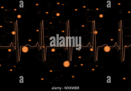 Orange EKG-Linie auf schwarz und orange spot Hintergrund Stockfoto