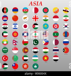 Tasten mit asiatischen Länder Flaggen Vector Illustration Stock Vektor