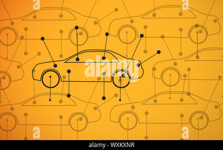 Bild des Autos Diagramme auf gelbem Hintergrund mit Auto in Fettdruck Stockfoto