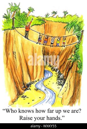 "Wer weiß, wie weit wir hier. Ihre Hände heben." Stockfoto