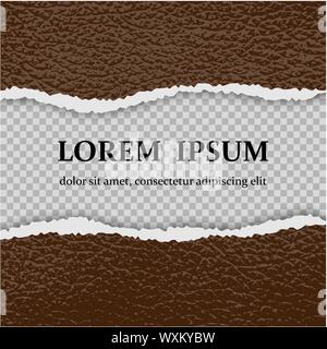 Realistische Vektor zerrissenes Papier mit zerrissenen Rändern auf Leder Textur Stock Vektor