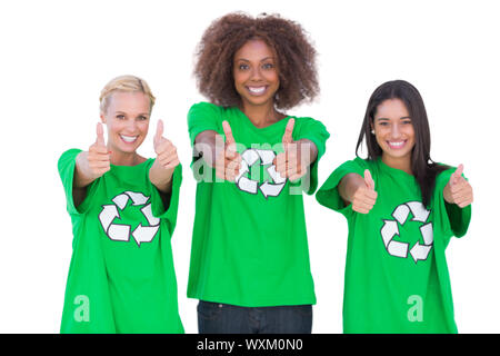 Glücklich Gruppe von Umwelt-Aktivisten Daumen aufgeben auf weißem Hintergrund Stockfoto