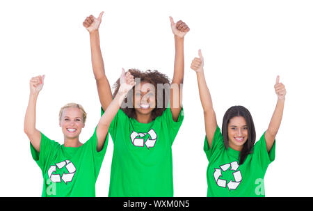 Aufgeregte Gruppe von Umwelt-Aktivisten Daumen aufgeben auf weißem Hintergrund Stockfoto