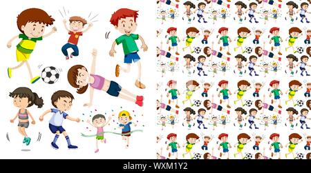 Satz von nahtlosen Hintergrund Design mit isolierte Objekte Thema - sport Abbildung Stock Vektor