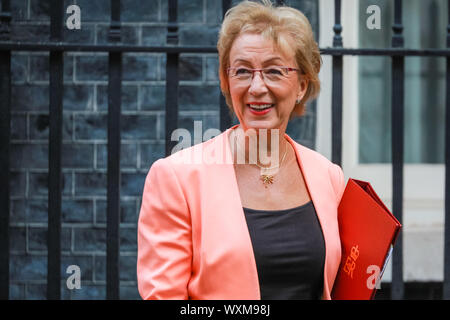Westminster, London, Großbritannien. 17 Sep, 2019. Andrea Leadsom, Staatssekretär für Wirtschaft, Energie und industrielle Strategie. Minister der Regierung die Ausfahrt Nr. 10 nach der Kabinettssitzung in der Downing Street Credit: Imageplotter/Alamy leben Nachrichten Stockfoto