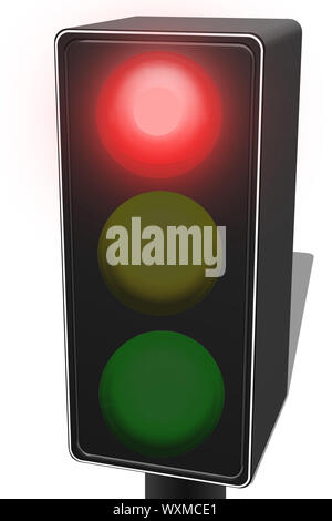 3D-Darstellung einer Ampel mit rot gegen Weiß Hintergrund Stockfoto