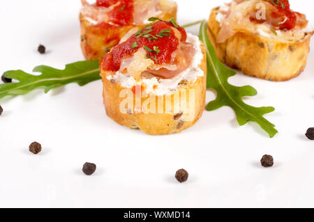 Selektiven Fokus auf die vorderen knusprige bruschetta Stockfoto