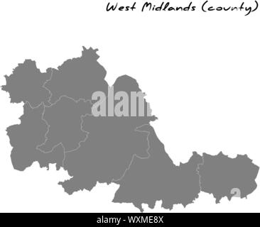 Hohe Qualität Karte von West Midlands ist eine Grafschaft in England, mit den Grenzen der Grafschaften Stock Vektor
