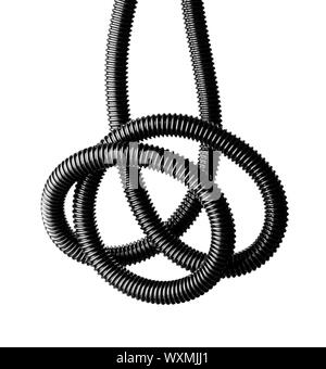 Schwarz / weiß Bild eines schwarzen Wirren flexiblen Schlauches. Stockfoto