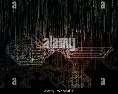 Verschlüsselungsschlüssel Serie. Künstlerischer Hintergrund aus stilisierten Schlüssel und Anzahl Symbole für die Verwendung mit Projekten zur Verschlüsselung, Mathematik und digitalen Techno Stockfoto