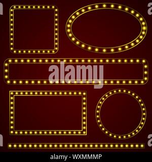 Satz von Vector retro frames Template. Lampen beleuchteten Vector Illustration Stock Vektor