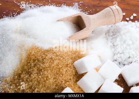 Verschiedene Arten von Zucker hautnah Stockfoto