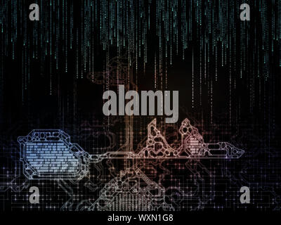 Verschlüsselung-Schlüssel-Serie. Hintergrund der stilisierten Schlüssel und Anzahl Symbole zum Thema Mathematik, Verschlüsselung und digitale Technologien Stockfoto