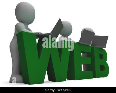 Word Web 3d Charakter zeigt World Wide Web Stockfoto