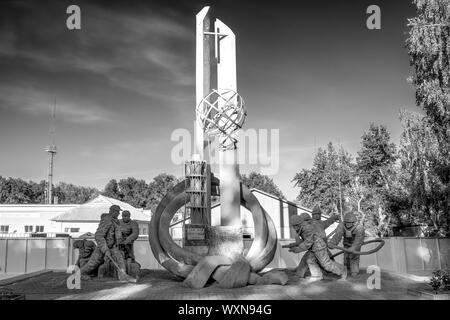 Denkmal berechtigt - die Leute, die die Welt gerettet. - Tschernobyl Stadt, Sperrzone von Tschernobyl, Ukraine, Stockfoto