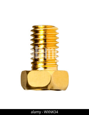 Gold Kopf Sechskantschraube isoliert auf weißem Hintergrund Stockfoto