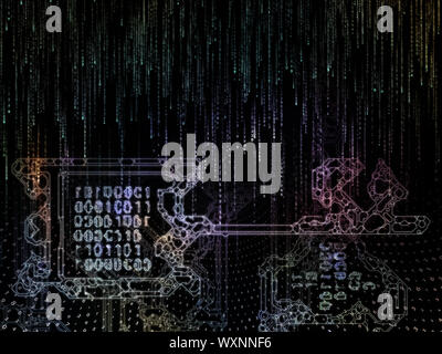 Verschlüsselung-Schlüssel-Serie. Zusammenspiel von stilisierten Schlüssel und Anzahl Symbole zum Thema Mathematik, Verschlüsselung und digitale Technologien Stockfoto