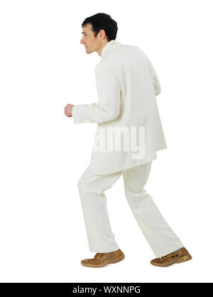 Heimlich Mann in einer hellen Farbe auf weißem Hintergrund Stockfoto