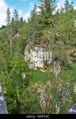 DAVA WEG GEHEN ODER TRAIL DAVA in Grantown on Spey Moray in Schottland AUF DER SUCHE NACH UNTEN IN DEN HUNTLYS HÖHLE CRAG Stockfoto