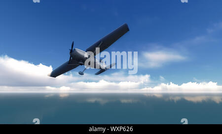 Das Flugzeug flog über das Meer auf blauen Himmel Stockfoto