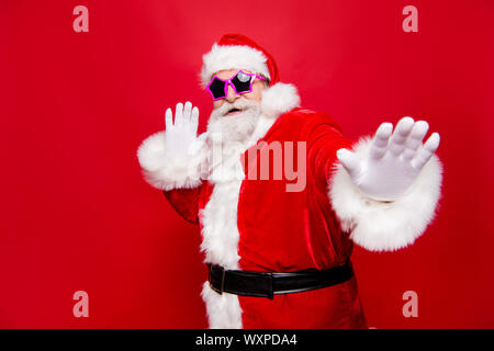 Art fröhliche positive stilvolle Aprilscherze im Alter von Santa in Trad Stockfoto