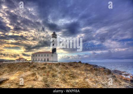 Cap de Favaritx Sonnenuntergang Leuchtturm Cape in Mahon auf den Balearen Spanien Stockfoto