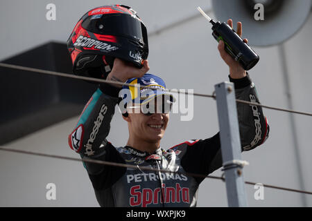 FABIO CRASHDOWN, FRANCH RIDER NUMMER 20 FÜR YAMAHA PETRONAS in der Motogp während Sonntag Warm-up & Rennen Der Motogp von San Marino und die Riviera von Rimini Stockfoto