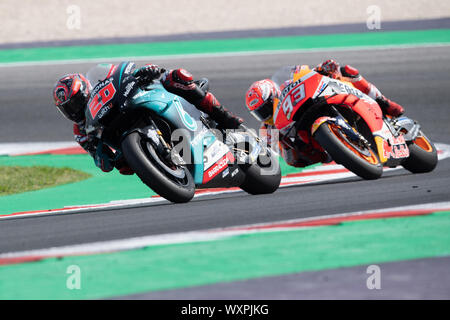 MARC MARQUEZ, spanische REITER UND MOTOGP-Weltmeister mit der Nummer 93 für Repsol Honda Team - FABIO CRASHDOWN, FRANCH RIDER NUMMER 20 FÜR YAMAHA PETRO Stockfoto