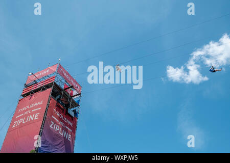 Montreal Zipline am alten Hafen. Stockfoto