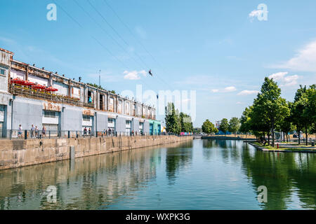 Montreal Zipline am alten Hafen. Stockfoto