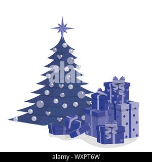 Geschmückten Weihnachtsbaum und einen Haufen bunte Geschenkboxen, auf weißem Hintergrund, Vektor Stock Vektor