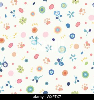 Weiß vektor Rapport mit Pastell dekorative Blumen und kleine Pfotenabdruck. Japan inspiriert. Comic Stil. Perfekt für Papier und Textilien Projekte oder Veranstaltungen. Oberfläche pattern Design. Stock Vektor