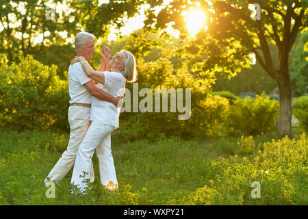 Portrait von glücklich Schöne senior Paar tanzen im Sommer Park Stockfoto