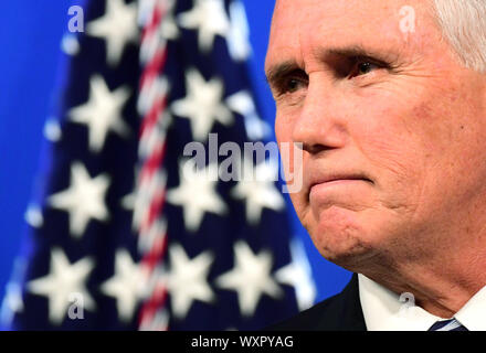 Washington DC, USA. 17. Sep 2019. Vice President Mike Pence liefert Erläuterungen auf der US-Mexico-Canada Handelsabkommen bei der Heritage Foundation in Washington, DC am Dienstag, den 17. September 2019. Foto von Kevin Dietsch/UPI Quelle: UPI/Alamy leben Nachrichten Stockfoto