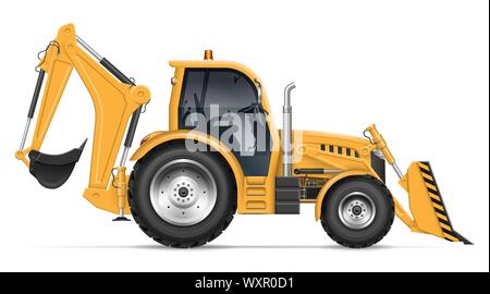 Baggerlader Blick von der Seite auf weißem Hintergrund. Bau vector Template, einfache Bearbeitung und Recolor Stock Vektor