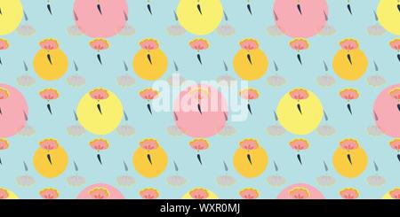 Blau Volkskunst florales Muster mit rosa und gelbe Blüten und Pastell dot. Oberfläche pattern Design. Stock Vektor