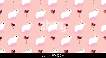 Pastellfarben eleganten floralen Osterhase Muster mit Anlage in Rosa- und Rottönen. Einfache geometrische im klassischen Stil. Toll für Wohnkultur, Papierwaren, Schreibwaren und Mode. Vektor. Stock Vektor