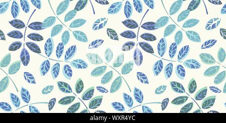 Weiß nahtlose Vektor Rapport mit blauen Pflanze Blatt und Textur. Perfekt für die Textil- und Papierindustrie Projekte. Oberfläche pattern Design. Stock Vektor