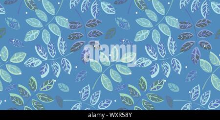 Blau nahtlose Vektor Rapport mit Pflanze Blatt und Textur. Perfekt für die Textil- und Papierindustrie Projekte. Oberfläche pattern Design. Stock Vektor